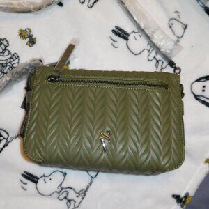 NWT SIMPLY VERA WANG SINTRA CROSSBODY OLIVE GREEN PUFFY HERRINGBONE